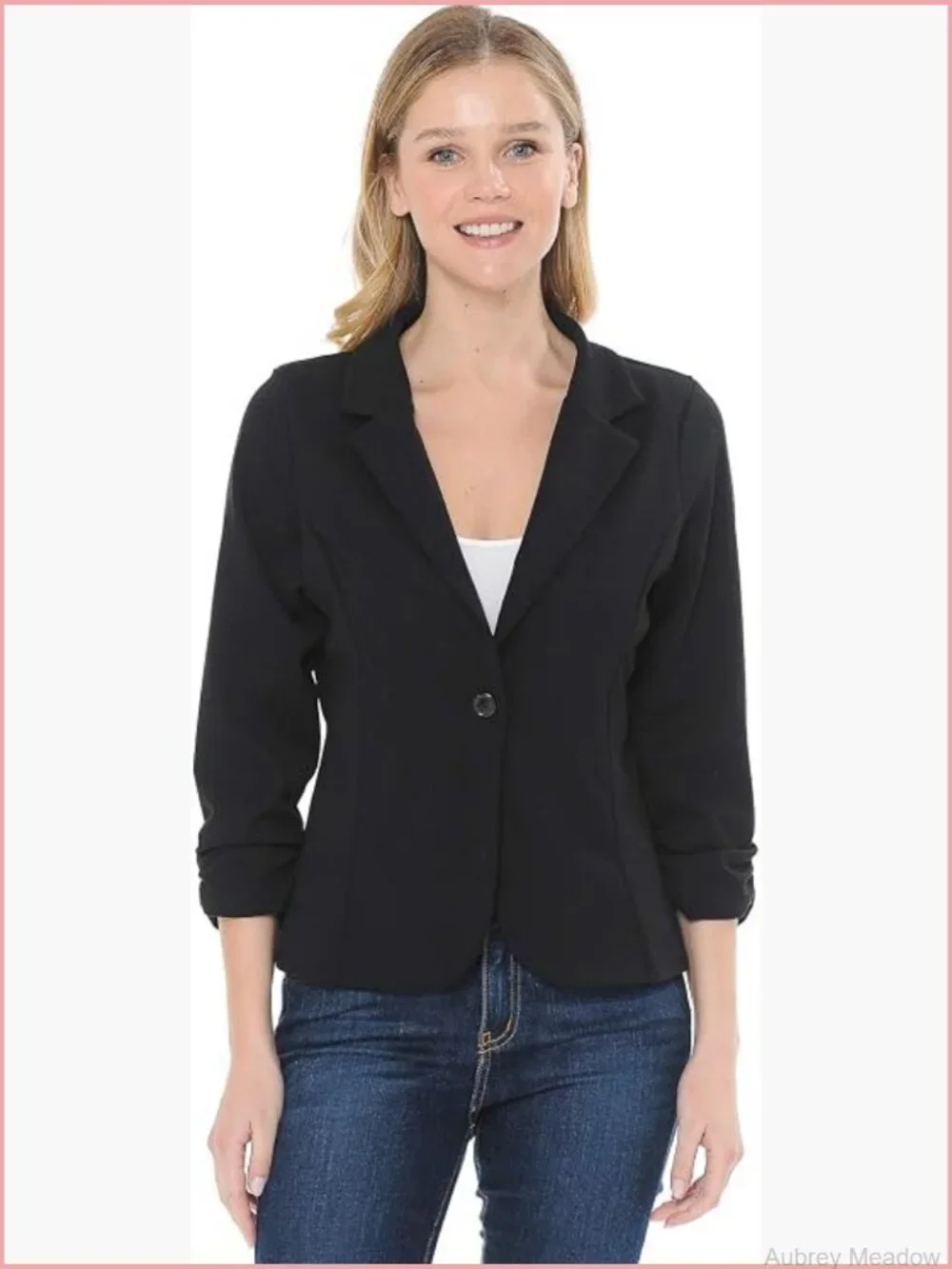 Women's 3/4 Sleeve Knit Blazer - Slim Fit Office Blazer